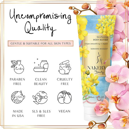 Nakery Body Butter Anti Aging Moisturizer - Body Cream Skin Tightening Cream & Neck Firming Cream, Moisturizing Cream & Neck Tightening Cream for Body & Face Cream for Dry Skin 300m (Sunshine Bouquet)