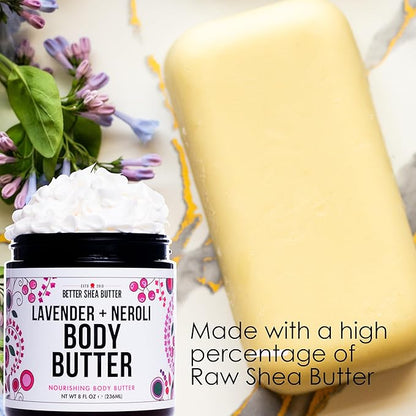 Body Butter for Women LAVENDER NEROLI | Whipped Body Moisturizer with Raw Shea Butter for Dry Skin, Paraben Free, Non-Greasy, No Synthetic Fragrances | 8 oz