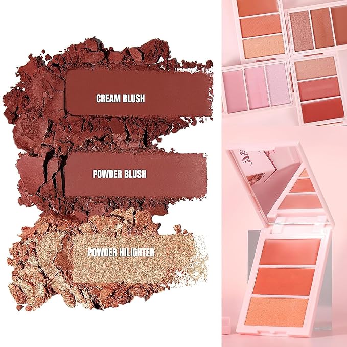 3D Blush Palette, Multi-Use Makeup Powder Pink Blush Palette Glow Makeup Cream Blush For Cheeks, Lightweight, Smooth, Blendable, Contour & Highlight Face for Shimmery Or Matte Finish(04#）