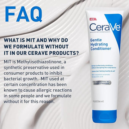 CeraVe Gentle Hydrating Conditioner, Hair Conditioner With Ceramides, Niacinamide & Hyaluronic Acid, Sulfate Free & Color Safe Conditioner, Moisturizing Conditioner For All Hair & Scalp Types