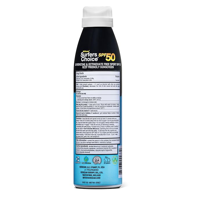 H2Ocean Surfers Choice SPF 50 Spray - Quick-Drying Sunscreen Spray for Tattoo Aftercare & UV Protection - Reef-Safe Sun Protection for All Ages - 6 oz