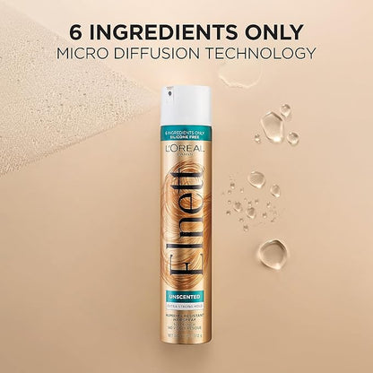 L'Oreal Paris Elnett Hair Care Elnett Satin Extra Strong Hold Hairspray - Unscented, Long Lasting + Humidity Resistant, Hair Styling Spray, 2.2 Oz