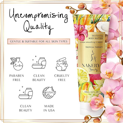 NAKERY Body Butter Anti Aging Moisturizer - Body Cream Skin Tightening Cream & Neck Firming Cream, Moisturizing Cream & Neck Tightening Cream for Body & Face Cream for Dry Skin 300ml(Tropical Therapy)