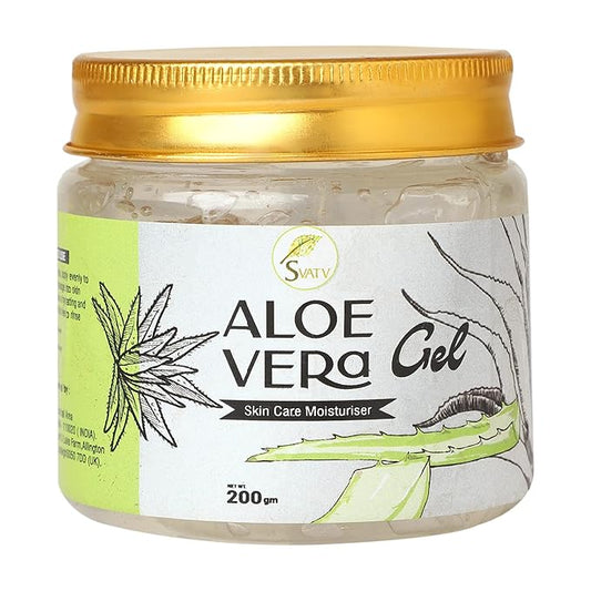 SVATV Natural Aloe Vera Gel for Face, Skin, Hair & Sunburn Relief with Cold Pressed, Vegan, Unscented Gel | Suitable for All Skin Types For Men & Women - (200g, 7.05 oz, 0.44lbs)