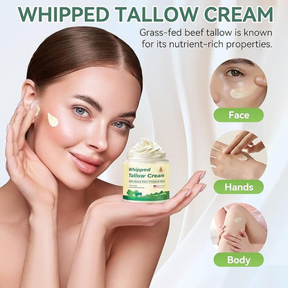 Beef Tallow for Skin, Organic Grass Fed Whipped Beef Tallow Moisturizer Deeply Nourishing for Face & Body, Natural Unscented Tallow Face Moisturizer Smooth Soft for Dry Skin, 4oz