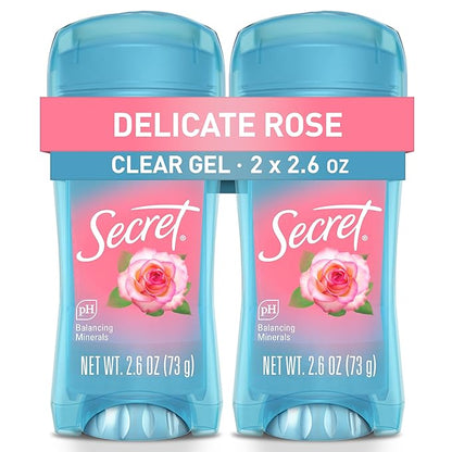 Secret Fresh Antiperspirant Deodorant for Women, 72hr Breathable Sweat & Odor Protection, Instant Freshness & Gentle, PH Balancing Minerals, Clear Gel, Delicate Rose Scent, 2.6 oz (Pack of 2)