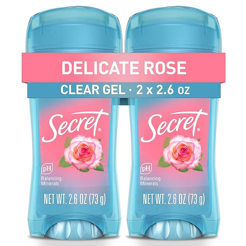 Secret Fresh Antiperspirant Deodorant for Women, 72hr Breathable Sweat & Odor Protection, Instant Freshness & Gentle, PH Balancing Minerals, Clear Gel, Delicate Rose Scent, 2.6 oz (Pack of 2)