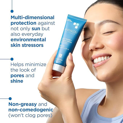 Andalou Naturals Daily Shade Face Sunscreen, SPF 30 Zinc Oxide Mineral Sunscreen, Sun + Pollution Defense Face Lotion, Helps Minimize Look of Pores, Matte Finish & Lightweight - 2.7 Fl. Oz.
