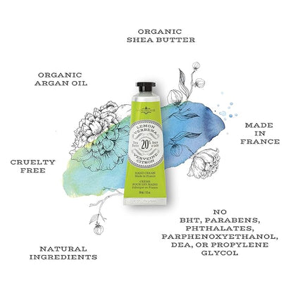 La Chatelaine 20% Shea Butter Hand Cream Travel Size, Organic Argan Oil, Moisturizing, Nourishing, Repairing, Extra-Rich Hand Lotion, Made in France, Paraben Free, 1 oz / 30ml (Lemon Verbena)