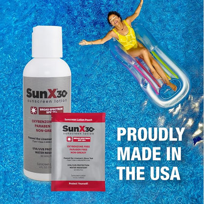 Sun X 30+ SPF Individual Sunscreen Packets Travel Size - Pack of 300 Paraben, Oxybenzone, & White Cast Free Broad Spectrum SPF Sunscreen Packets - Water & Sweat Resistant For Up To 80 Minutes