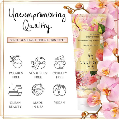 NAKERY Body Butter Anti Aging Moisturizer - Body Cream Skin Tightening Cream & Neck Firming Cream, Moisturizing Cream & Neck Tightening Cream for Body & Face Cream for Dry Skin 300ml(Social Butterfly)