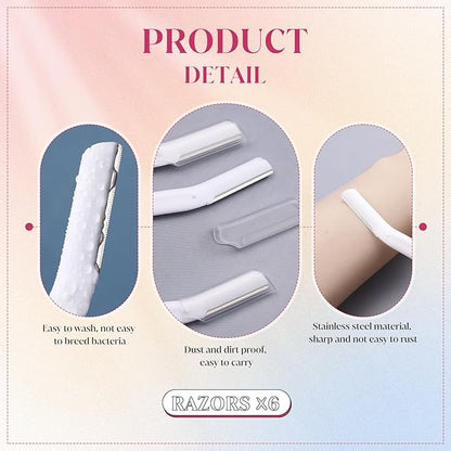 Lasnten 6Pcs Dermaplane Razor Eyebrow Facial Razor for Women Men Single Blade Multipurpose Eyebrow Trimmer Skin Hair Removal Shaver Face Razor Dermaplaning Exfoliating Tool Include Blade Cover(White)