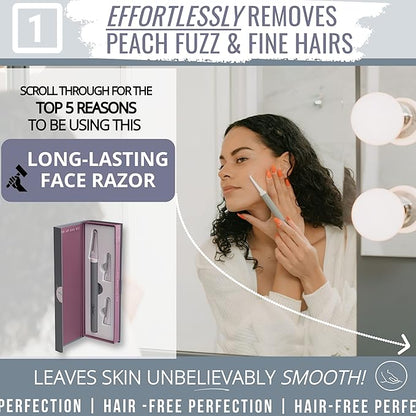 Premium Dermaplaning Tool - Multipurpose Face Razor for Women - Exfoliating Dermaplaner for Smooth Skin, Gentle Eyebrow and Facial Hair Remover - Pack of 3 Blades and Sturdy Metal Handle