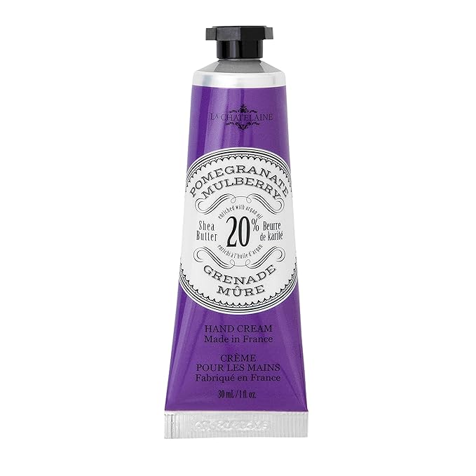La Chatelaine 20% Shea Butter Hand Cream Travel Size, Organic Argan Oil, Moisturizing, Nourishing, Repairing, Extra-Rich Hand Lotion, Made in France, Paraben Free, 1 oz / 30ml (Pomegranate Mulberry)