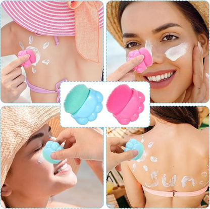 2 Pcs Cute Cat Sunscreen Applicator for Kids,Kid Sunscreen Brush with Protective Case,Cat Paw Sunblock Applicator for Kids,Kawaii Cat Claw Powder Foundation Brush(Pink Blue)