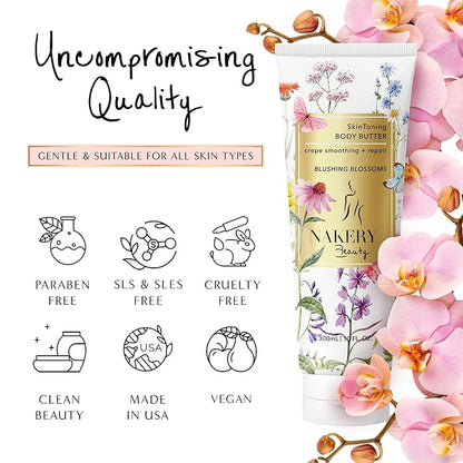 NAKERY Body Butter Anti Aging Moisturizer - Body Cream Skin Tightening Cream &Neck Firming Cream, Moisturizing Cream & Neck Tightening Cream for Body & Face Cream for Dry Skin 300ml(Blushing Blossoms)