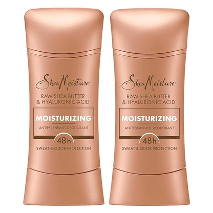 SheaMoisture Antiperspirant Deodorant Stick Moisturizing Raw Shea Butter & Hyaluronic Acid 2 Count for 48HR Sweat & Odor Protection with No Parabens & No Mineral Oil 2.6 oz