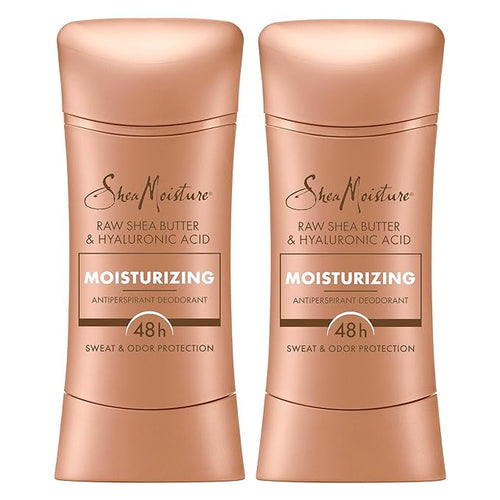 SheaMoisture Antiperspirant Deodorant Stick Moisturizing Raw Shea Butter & Hyaluronic Acid 2 Count for 48HR Sweat & Odor Protection with No Parabens & No Mineral Oil 2.6 oz