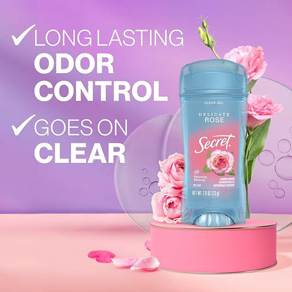 Secret Fresh Antiperspirant Deodorant for Women, 72hr Breathable Sweat & Odor Protection, Instant Freshness & Gentle, PH Balancing Minerals, Clear Gel, Delicate Rose Scent, 2.6 oz (Pack of 2)