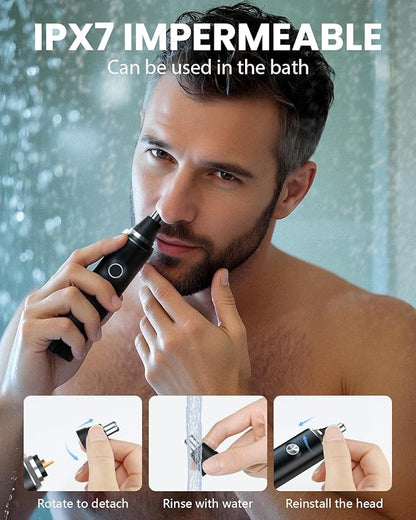 Ear & Nose Hair Trimmer with LED Display for Men Women,Painless USB Rechargeable Eyebrow & Facial & Nose Hair Trimmer Clipper,Professional IPX7 Waterproof Dual Edge Blades 12500 RPM (Black)