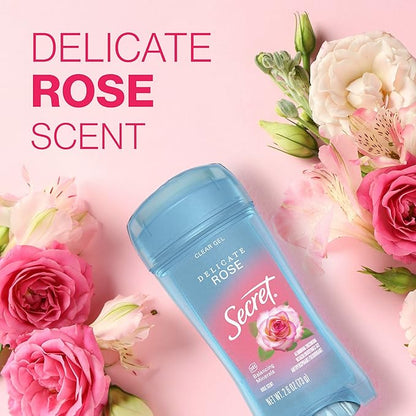 Secret Fresh Antiperspirant Deodorant for Women, 72hr Breathable Sweat & Odor Protection, Instant Freshness & Gentle, PH Balancing Minerals, Clear Gel, Delicate Rose Scent, 2.6 oz (Pack of 2)