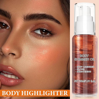 Body Shimmer Oil,Body Shimmer Luminizer for Face & Makeup(Golden Brown)