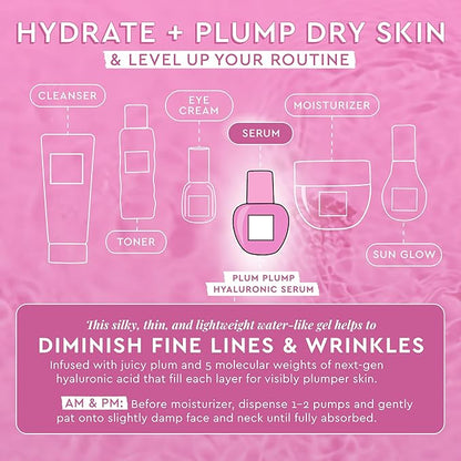 Glow Recipe Plum Plumping & Hydrating Hyaluronic Acid Korean Skin Care Serum - Antioxidant Anti Aging Face Serum + Vitamin B5 for Lasting Skin Barrier Repair & Firming Lines & Wrinkles - Vegan, 30ml
