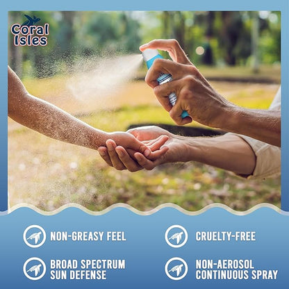Reef Safe Sunscreen Spray SPF 50 - Broad Spectrum UVA/UVB Protection - Octinoxate & Oxybenzone Free - Hawaii Compliant - Non-Greasy, Fragrance Free - Water Resistant - 6 Fl Oz 3 pack