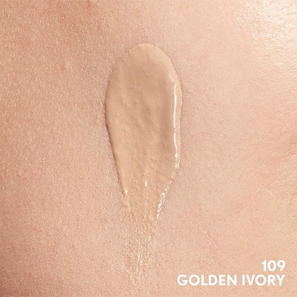 COVERGIRL Clean Invisible Foundation Makeup, Dewy & Glowy Natural Finish, Buildable Coverage, Skin-Like Smooth Look, Vegan, Golden Ivory, 1oz