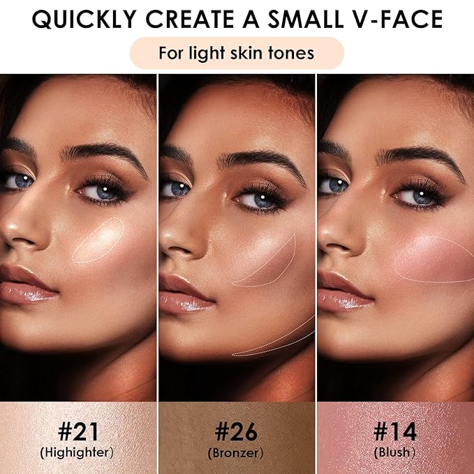 FOCALLURE 3 Pcs Cream Contour Sticks,Shades with Highlighter Finishing Makeup,LIGHT-SKIN