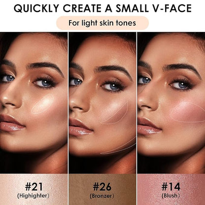 FOCALLURE 3 Pcs Cream Contour Sticks,Shades with Highlighter Finishing Makeup,LIGHT-SKIN