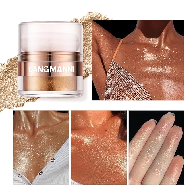 Glitter Body Highlighter Powder Body Shimmer Sparkle Face sponge head（silvery）