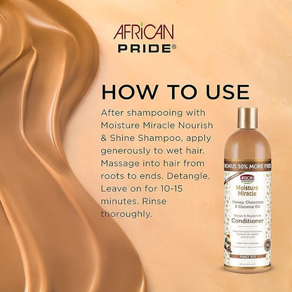 African Pride Moisture Miracle - For Natural Coils & Curls, Nourishes & Shines, Sulfate Free, Color Safe (16 Oz (3-in-1 Set))