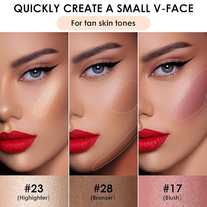 FOCALLURE 3 Pcs Cream Contour Sticks,Shades with Highlighter Finishing Makeup,TAN