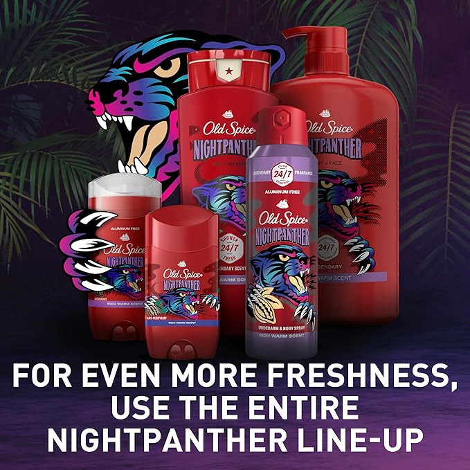 Old Spice Aluminum Free Deodorant for Men, 24/7 Odor Protection, 24/7 Freshness & Lasting Scent, Goes on Clear, NightPanther with Rich Warm Scent, 2.6 oz (Pack of 6)