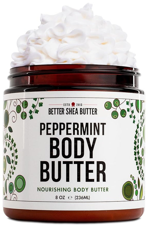 Whipped PEPPERMINT Body Butter for Dry Skin | Body Moisturizer for Women and Men | With Raw Shea Butter | Paraben Free, No Synthetic Fragrances, Non-Greasy Body Cream | 8 oz