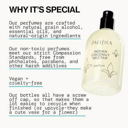 Pacifica Indian Coconut Nectar Spray Perfume, 2 oz – Warm Coconut & Vanilla Gourmand Fragrance for Women Clean Beauty Scent, Long-Lasting Beachy & Layerable, 100% Vegan & Cruelty-Free Made in USA