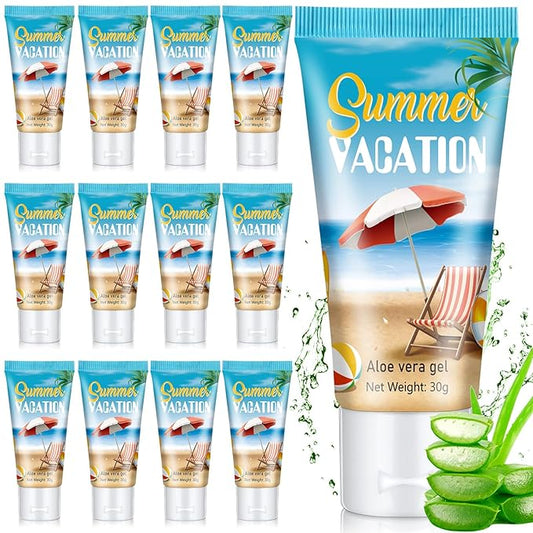 12 Pcs Mini Aloe Vera Gel Travel Size Bulk for Summer Vacation Party 1oz After Sun Aloe Vera Gel Sunburn Relief Hydrating Face Body Moisturizer Cream for Gifts Summer Party Supplies