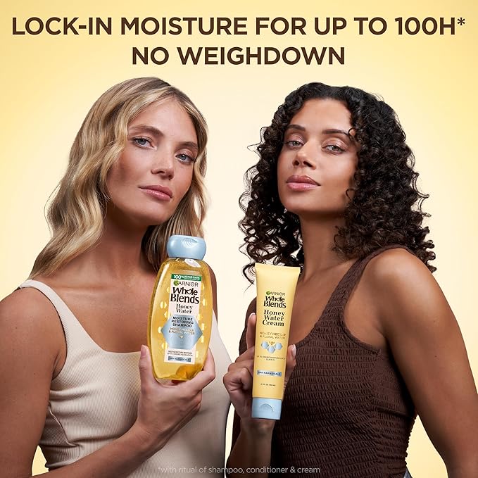 Garnier Whole Blends Honey Water Moisture Restoring Shampoo, Hair Care for Dry Hair and Dry Scalp with Honey Nectar and Floral Water, 28 Fl Oz
