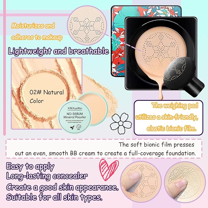 Air Cushion CC Cream Mushroom Head Foundation,Waterproof Long Makeup Sponge（4PCS）