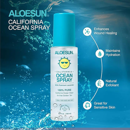 Ocean Spray | Pure California Sea Salt Water Face Mist Infused with Organic Lavender Essential Oil for Tanning | Hair and Scalp Exfoliating Solution | Acne Treatment | Travel Size 3.4 Fl Oz