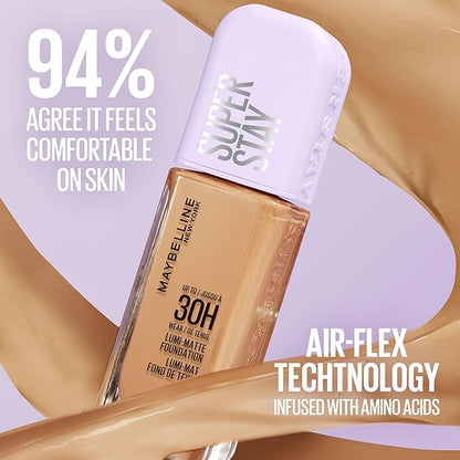 Maybelline Super Stay Lumi-Matte Foundation, Lightweight and Buildable Full Coverage Foundation Makeup For Up To 30HR Wear, 322, 1 Count