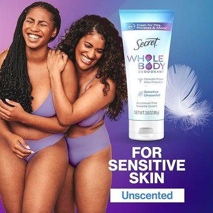 Secret Whole Body Deodorant Cream for Women, Unscented, Aluminum Free Deodorant Cream, 72 HR Odor Protection, 3.0 oz