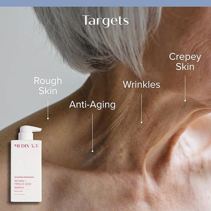 MEDIX Fragrance Free Firming Retinol Body Lotion + 3% Hyaluronic Acid Serum Booster 2pc Skin Care Set | Crepey Skin Care Treatment | Anti Aging Body Cream & Face Moisturizer For Crepe Skin & Dry Skin