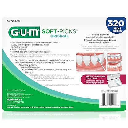 GUM Soft-Picks Original, Easy to Use Dental Picks for Teeth Cleaning and Gum Health, Disposable Interdental Brushes with Convenient Carry Case, Dentist Recommended Dental Picks, 320ct
