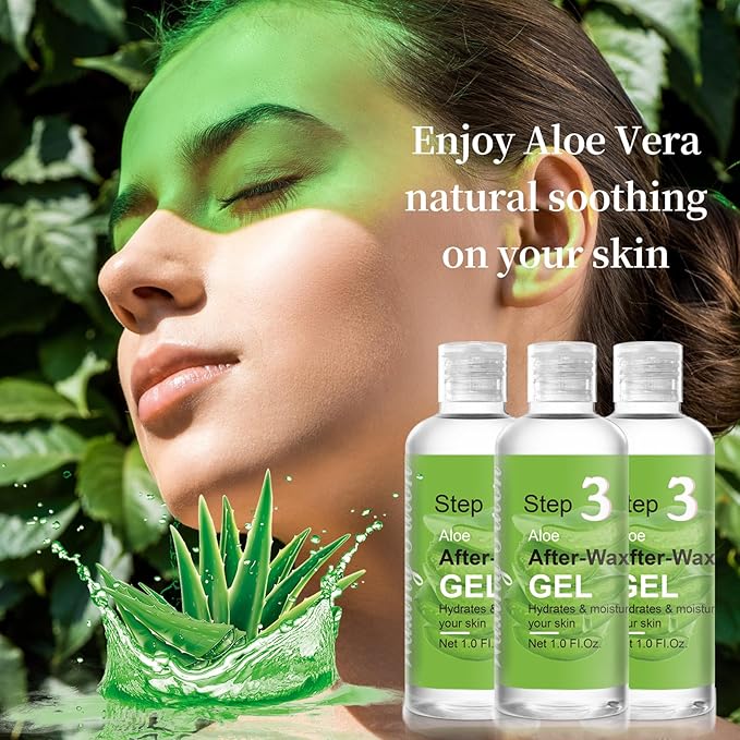 Aloe Vera Gel Unscented, Soothing and Moisture after waxing care, from freshly cut Pure Aloe, Sunburn Relief, for Face, Skin and Hair, 3 bottles (1.01 fl oz x 3)