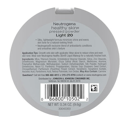 Neutrogena Healthy Skin Pressed Makeup Powder Compact with Light 20,. 34 oz
