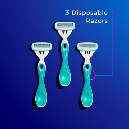 Schick Hydro Silk Sensitive Women's Disposable Razors, 3ct | 5-Blade Disposable Razors for Women Sensitive Skin | Travel Razor for Women