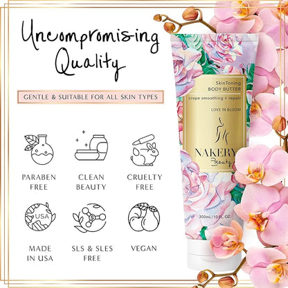 Nakery Body Butter Anti Aging Moisturizer - Body Cream Skin Tightening Cream & Neck Firming Cream, Moisturizing Cream & Neck Tightening Cream for Body & Face Cream for Dry Skin 300ml (Love in Bloom)