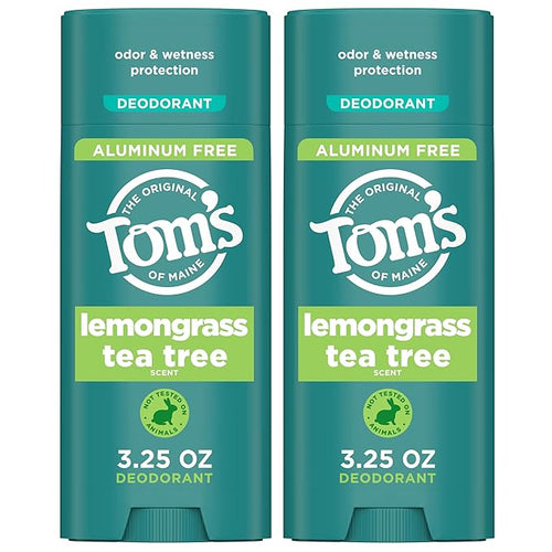 Tom's of Maine Lemongrass Tea Tree Aluminum Free Natural Deodorant For Women & Men | Goes on Clear | Odor & Wetness Protection | Naturally Derived and Moisture-Locking Ingredients | 3.25 oz (2 Pack)